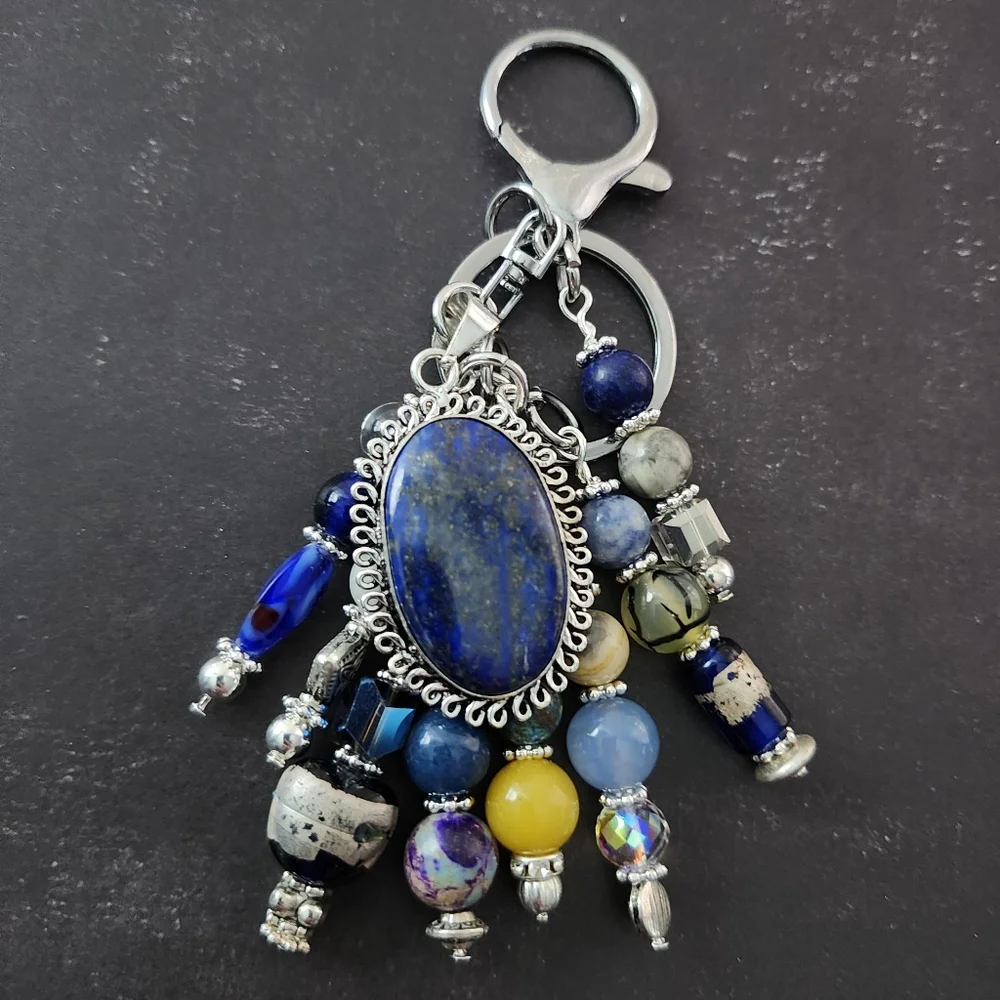 Lapis Stone Purse Charm or Keychain Agate Jade Glass Handcrafted